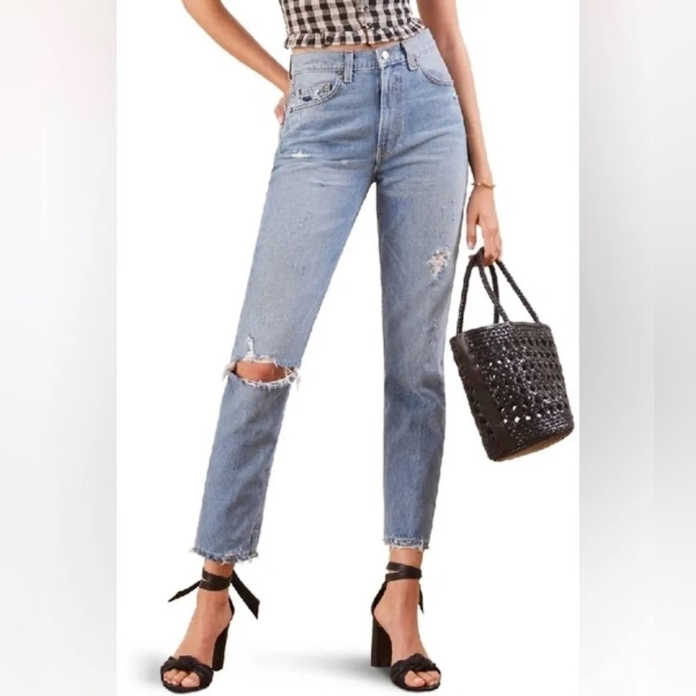 Reformation Julia High Cigarette Womens 31 Jeans Distressed Grunge Revival Denim